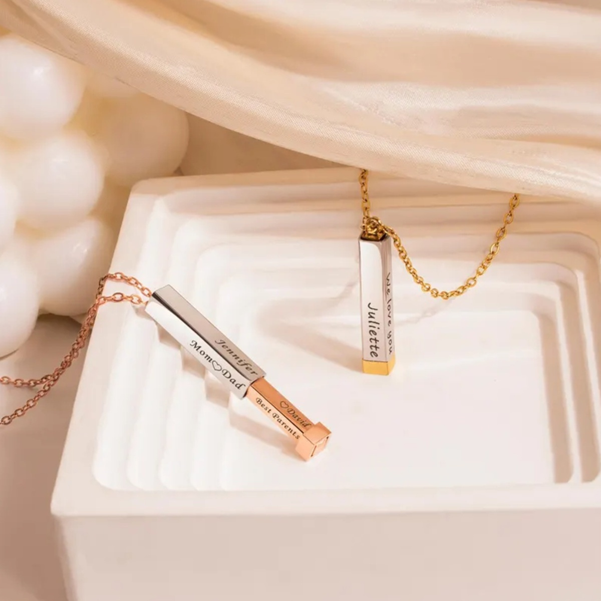 Customizable Square Column Necklace, Engravable Gift